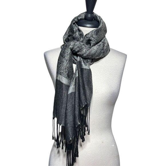 Scarves Set of 2 Ombre' Black White and Grey Paisley - Picture 2 of 3